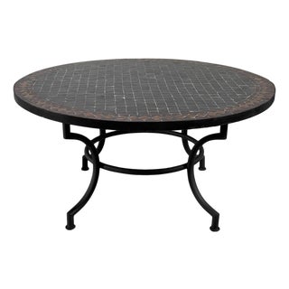 Outdoor Brown & Black Round Mosaic Coffee Table For Sale