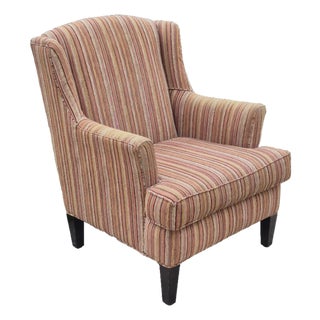 2010 Stratford Caye Transitional Striped Cocoa Brown Wingback Arm Chair For Sale