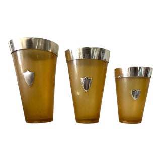 Antique Scottish Graduated Set of Silvered Rimmed Horn Beaker Cups by William Dunningham & Co. - Set of 3 For Sale