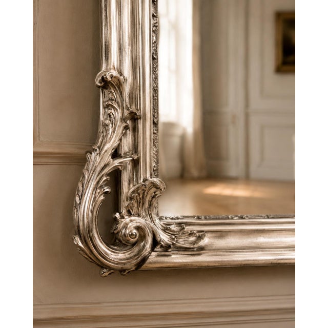 Rococo Late 20c Rococo Silver Wood Floor Mirrors by Artisans - Pair- 2 Pc For Sale - Image 3 of 18