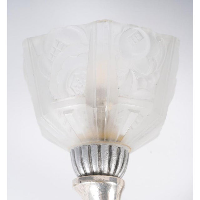 1930s Art Deco Silver-Plated Bronze Wall Sconces with Glass Shades, 1930, Set of 2 For Sale - Image 5 of 8