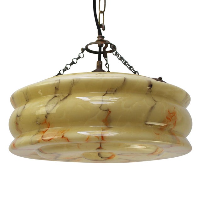 1920s Art Deco Pendant Lamp in Brass and Yellow Glass, France, 1920s For Sale - Image 5 of 7