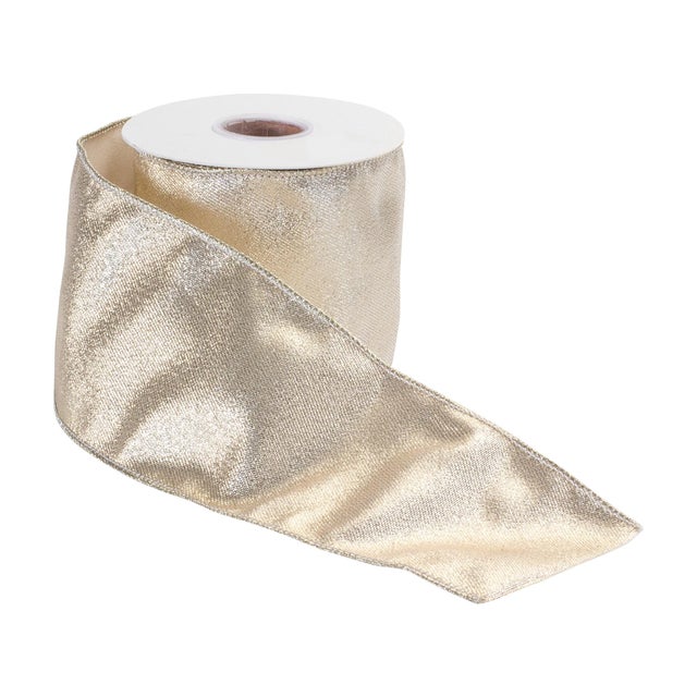 Add a touch of elegance to your holiday crafts and decor with this luxurious Gold Wired Polyester Ribbon. Measuring 4"...