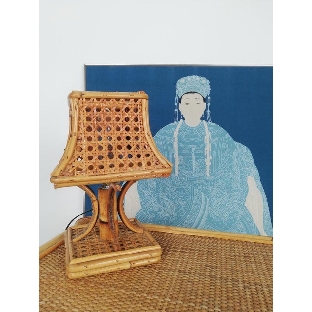 Mid-Century Bedside Table Lamps in Rattan and Wicker Cane Webbing, Italy, 1960s, Set of 2 For Sale - Image 14 of 18