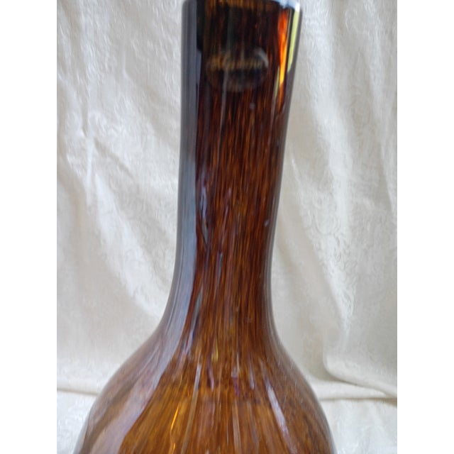 Glass Vintage Murano Amber Crackle Glass Bottle Vase - 16" For Sale - Image 7 of 8