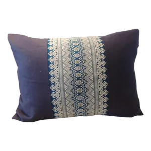 Vintage Woven Blue and White Asian Textile Bolster Decorative Pillow