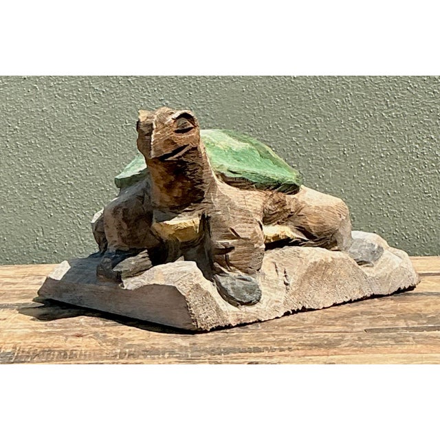 Green Vintage Hand Carved Turtle Sculpture For Sale - Image 8 of 12