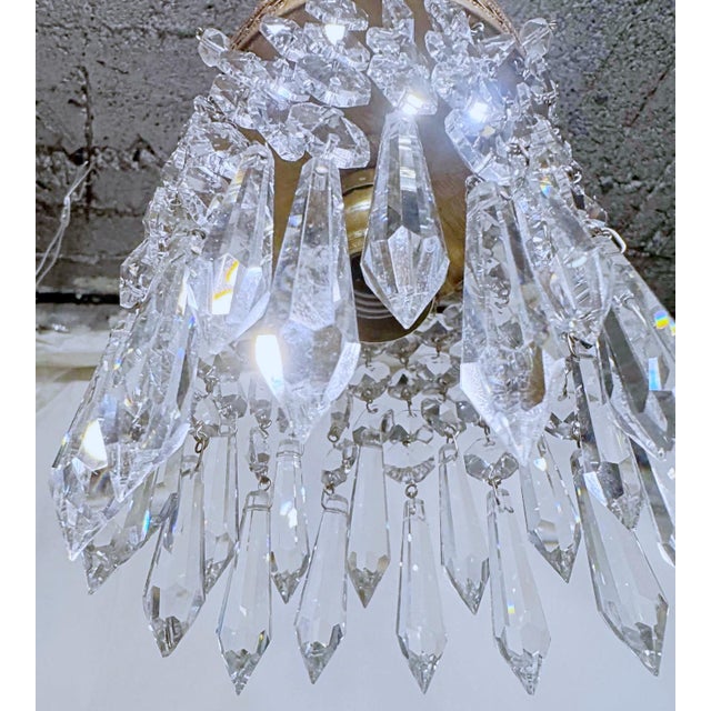 Metal Vintage Gold Filigree Crystal Waterfall Mini Pendant Chandelier For Sale - Image 7 of 8