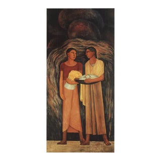 Mid 20th Century Diego Rivera 'Women with Flowers and Vegetables' Brown,Orange & Yellow USA Offset Lithograph For Sale