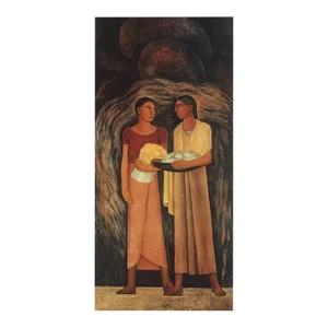 Mid 20th Century Diego Rivera 'Women with Flowers and Vegetables' Brown,Orange & Yellow USA Offset Lithograph