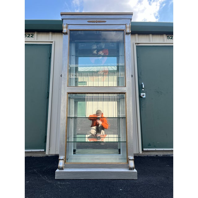 Silver Painted Mirrored 6-Shelf Illuminated Display or Curio Cabinet For Sale - Image 11 of 12