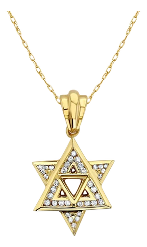 Half Carat Jewish Star Diamond Necklace 14k Yellow Gold 16"