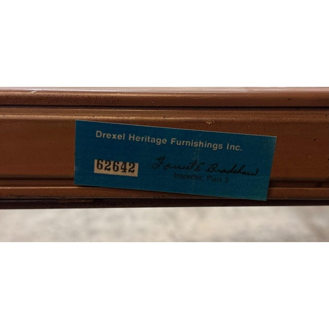 Vintage Drexel Heritage Accolade II Collection Campaign Style Walnut Extension Dining Table For Sale - Image 11 of 12