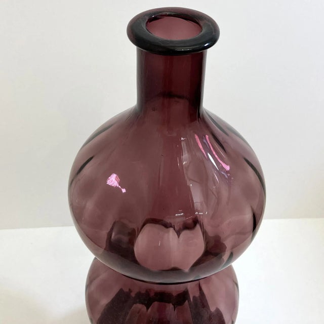 Vintage Italian Amethyst Ribbed Triple Gurgle Bottle 18½”H x 6 ½“
