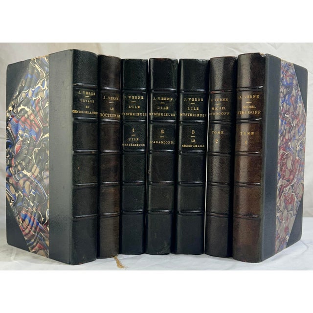 Late 19th Century Illustrated Leather Volumes, Ouvrages De Jules Verne ...