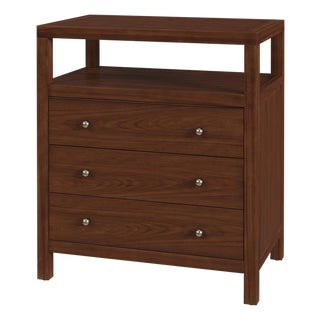 Nora 27 in. W Rectangular Wood 3 Drawer Tall Nightstand with Open Shelf on Top, Walnut For Sale