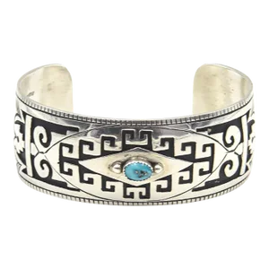Late 20th Century Native American Turquoise Sterling Silver Cuff Bracelet by Jacob Kahe