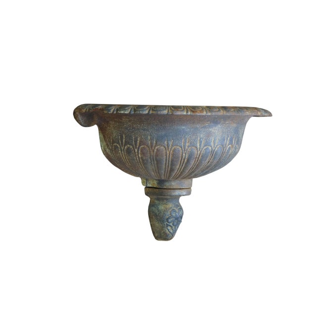 Vintage cast iron wall hanging fountain bowl / planter / garden urn. Demilune / half round shape with fluted Neoclassical...