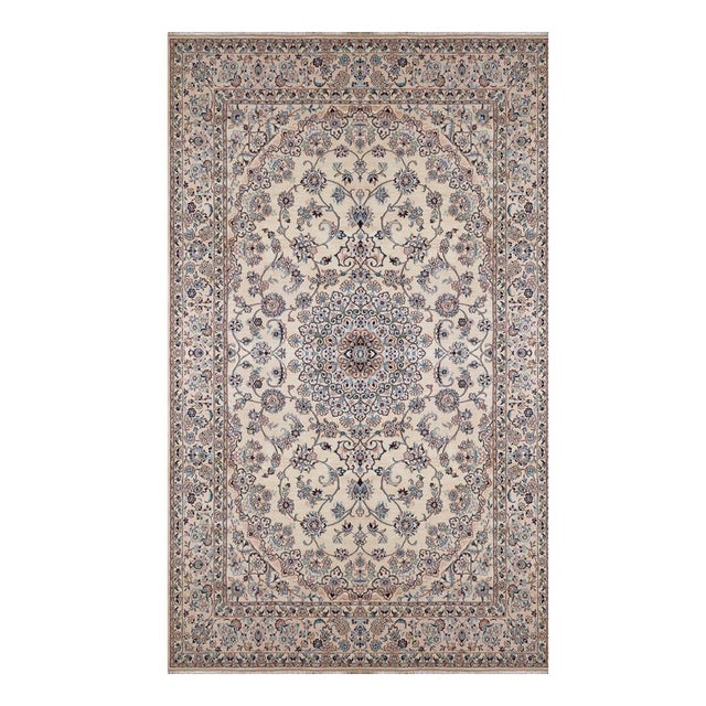 Hand-Knotted Middle Eastern Nain Rug in Wool & Silk For Sale