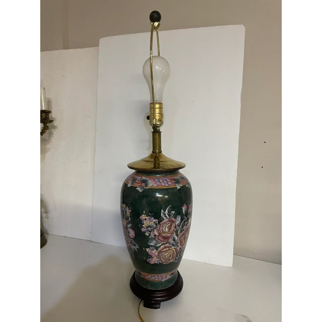 Vintage Chinoiserie Floral Green Table Lamp For Sale - Image 4 of 8