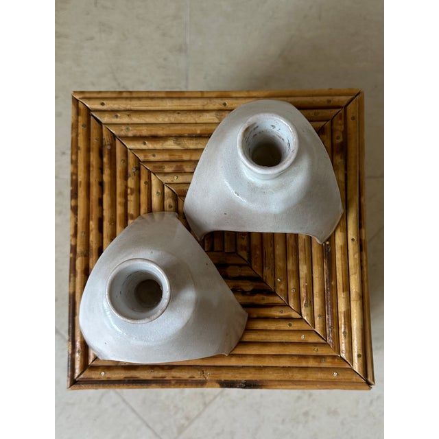 Vintage Handcrafted Signed Atomic Glazed Terracotta Candleholders - A Pair For Sale - Image 13 of 18