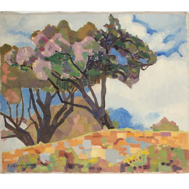 Modern Early 20th Century "Mosaic Trees" Expressionist Style Landscape Oil Painting by Ernest Yarrow-Jones For Sale - Image 3 of 11