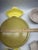 1960s Vintage Mid-Century Modern Yellow & Speckled Ceramic Lazy Susan Hostess Snack Set With Wooden Base - 6 pcs For Sale - Image 5 of 10