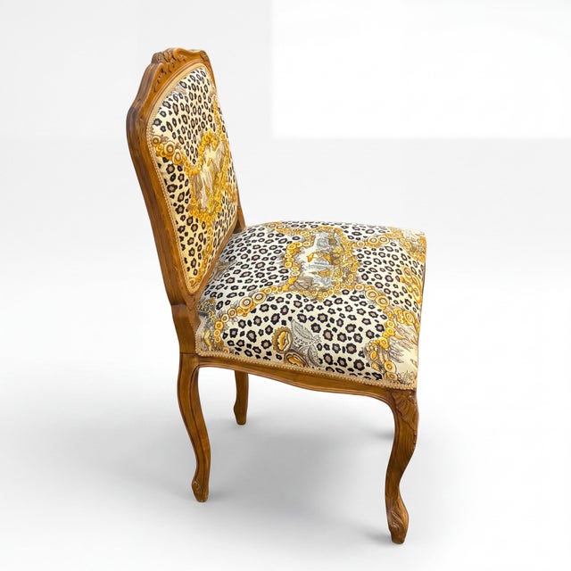 Chinoiserie 1950s French Carved Oak Chair in Brunschwig & Fils Chinoiserie Leopard Fabric For Sale - Image 3 of 6