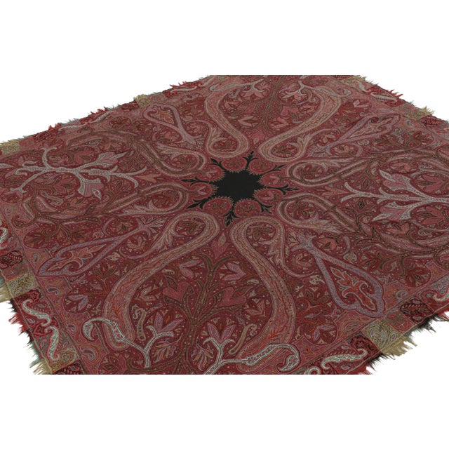 1920s Antique Indian Shawl in Burgundy With Florals & Black Medallion | Rug & Kilim For Sale - Image 5 of 7