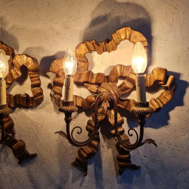 Silvered Wooden Wall Sconces, 1960s, Set of 2 For Sale - Image 4 of 6