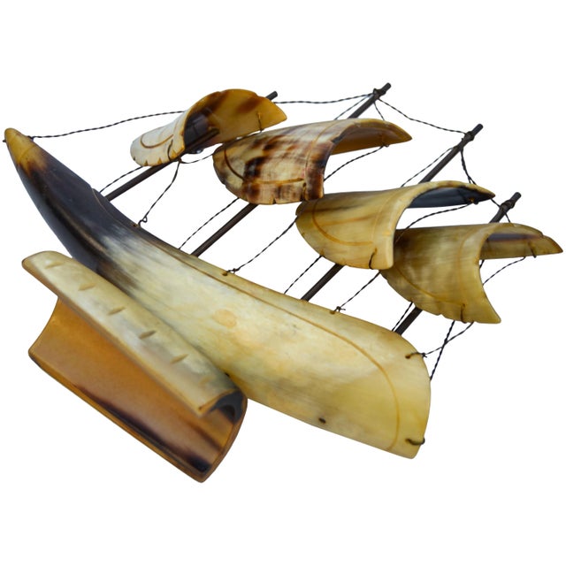 Mid-Century Handcrafted Horn Ship For Sale - Image 4 of 5