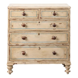 19th Century Victorian Two Over Three Painted Pine Chest With Blue Accents For Sale