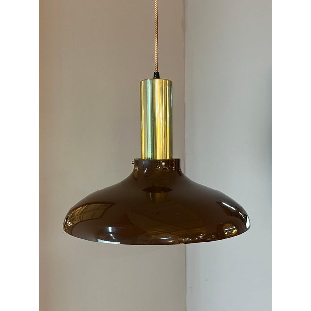 Metal Danish Hanging Lamp with Brown Brass For Sale - Image 7 of 11