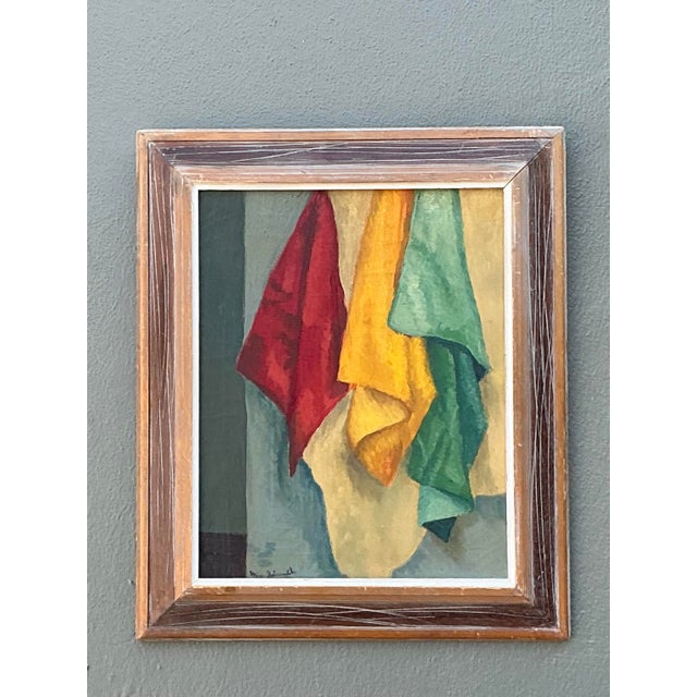 Rustic Vintage Original Still Life Oil Painting on Canvas For Sale - Image 3 of 12