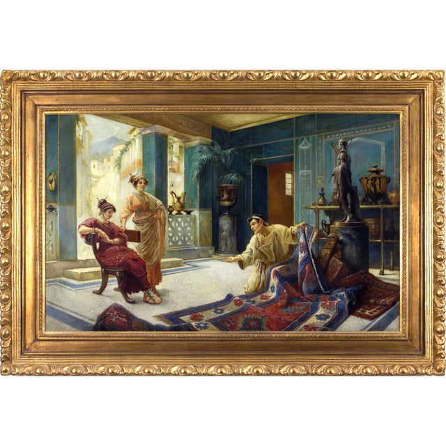 Angelo Granati, Rug Merchant in a Pompeian Interior, Oil on Canvas, Framed For Sale - Image 7 of 7