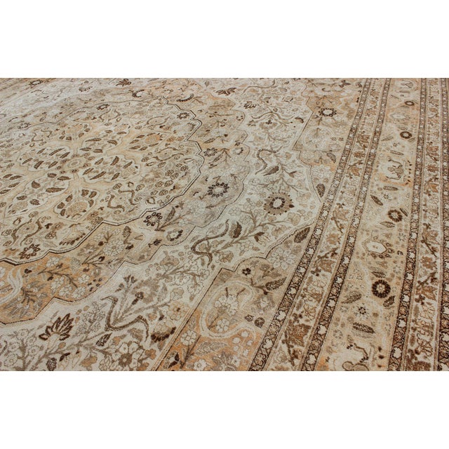 Antique Persian Tabriz Rug With Layered Medallion in Light Copper, Brown & Cream For Sale - Image 12 of 16