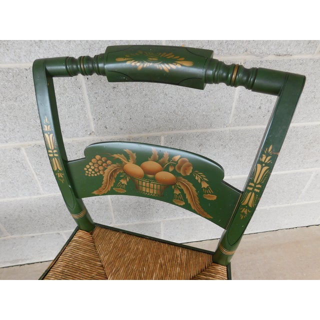L Hitchcock Green Rush Bottom Stenciled Chairs - A Pair For Sale - Image 10 of 17