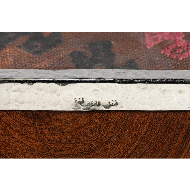 Wonderful Vintage Peruvian Keepsake Box Pre-Columbian Peru Textile Sterling Silver Wood Jewelry Desk Home Decor For Sale - Image 12 of 15