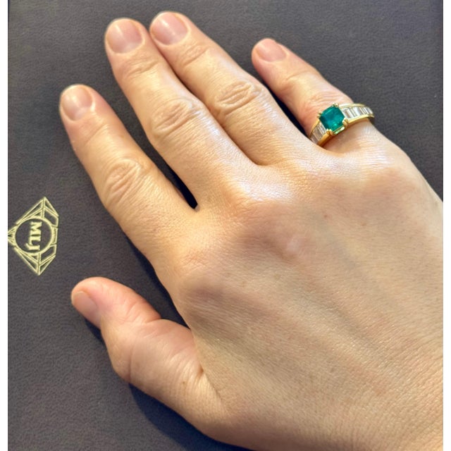 1.58 Ct Cushion Cut Colombian Emerald & 1.5 Ct Diamond Ring in 18K Yellow Gold For Sale - Image 14 of 18