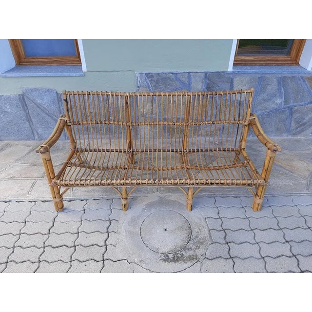 Three-Seater Sofa in Rattan with Original Cushions, 1950s For Sale - Image 14 of 17