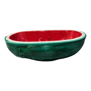Late 20th Century Vintage Glazed Pottery Serving Watermelon Shaped Oval Bowl