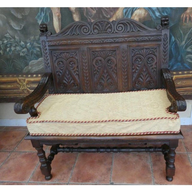 Antique Victorian Carved Country Oak Settle Bench, 1830 For Sale - Image 15 of 18