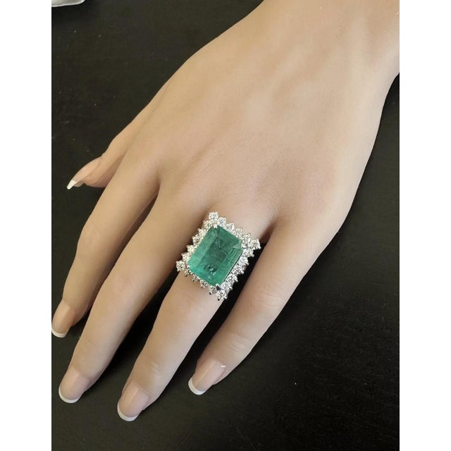 Certified! 10.88Ct Natural Emerald & Diamond 14k Solid White Gold Ring ...