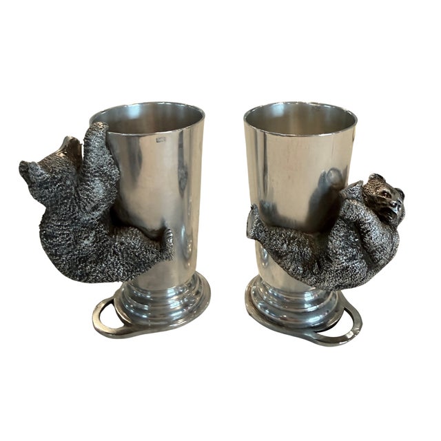 Traditional 19th Century Russian Silver Bear Vodka Cups - a Pair For Sale - Image 3 of 10