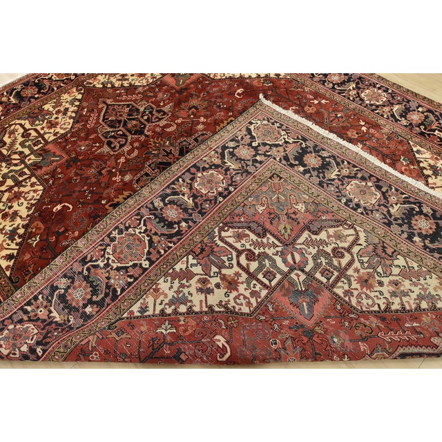 Heriz Rug 9’10” X 12’4” Red Wool Traditional Hand-Knotted Oriental Carpet For Sale - Image 14 of 15