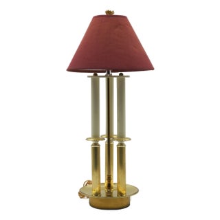 1980s Brass 3 Column 2 Light Bouillette Table Lamp For Sale