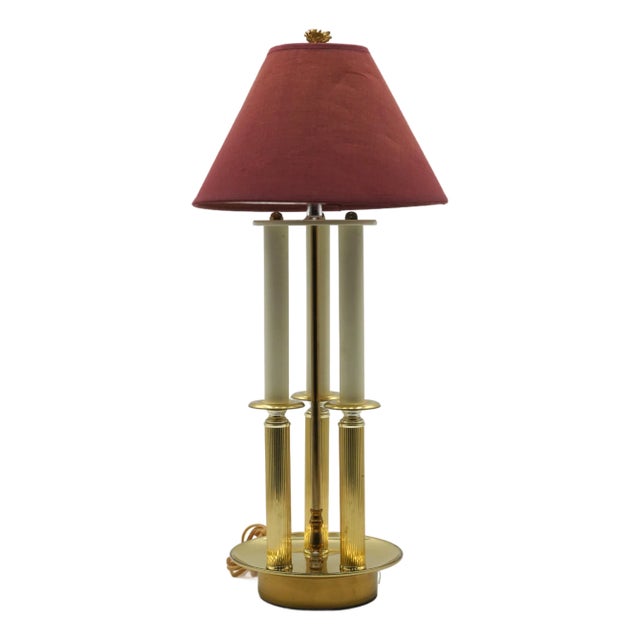 1980s Brass 3 Column 2 Light Bouillette Table Lamp For Sale