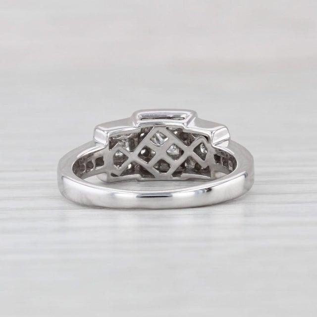 0.52ctw Diamond Engagement Ring 14k White Gold Size 5.5 3-Stone Halos For Sale - Image 4 of 8