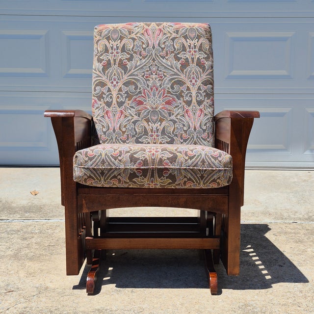 Mission 2001 Ethan Allen Mission Craftsman Style Cherry Wood Gliding Arm Chair Rocker Glider For Sale - Image 3 of 18