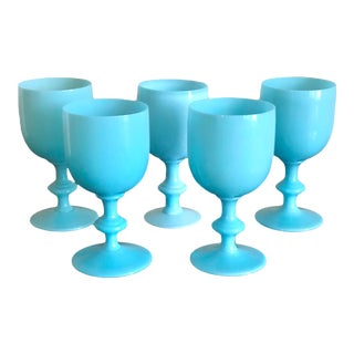 Portieux Vallerysthal Blue Opaline Goblets- Set of 5 For Sale